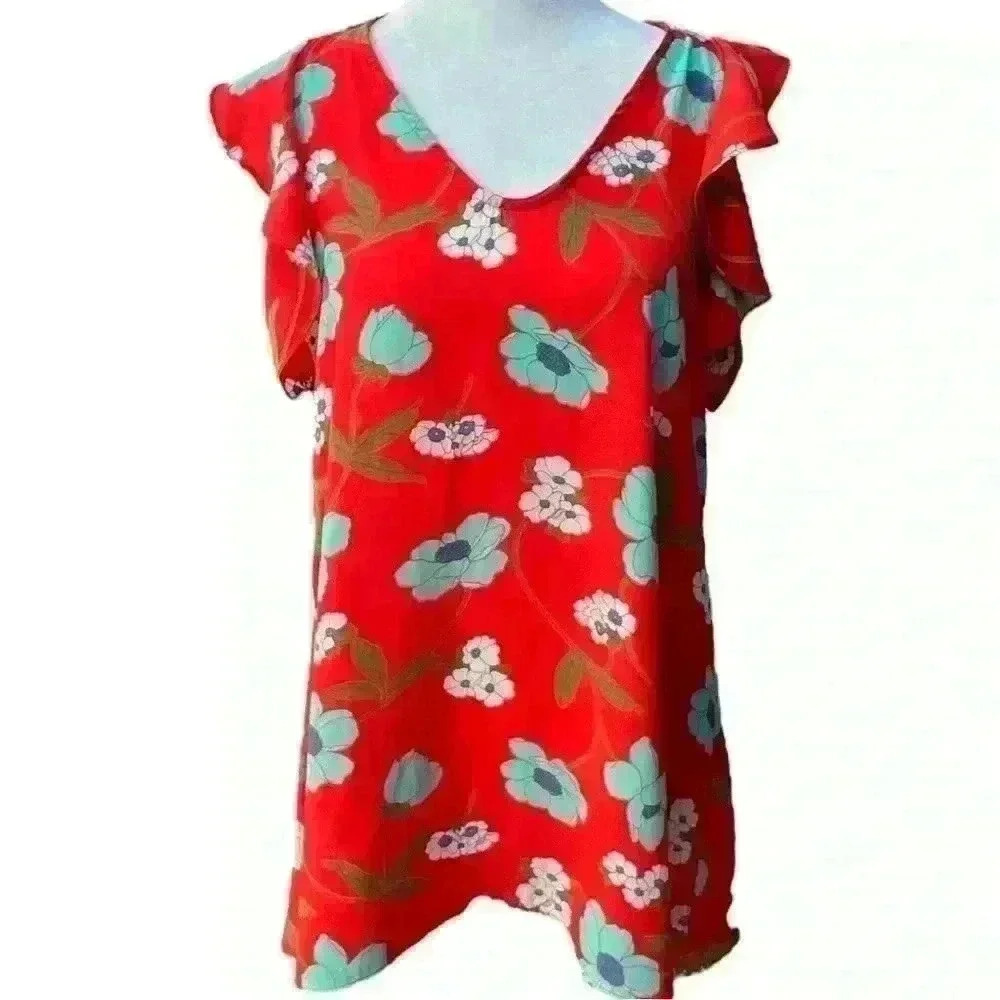 1.4.3 Story by Line up Cold Shoulder Red Floral Tunic Top See Measurements